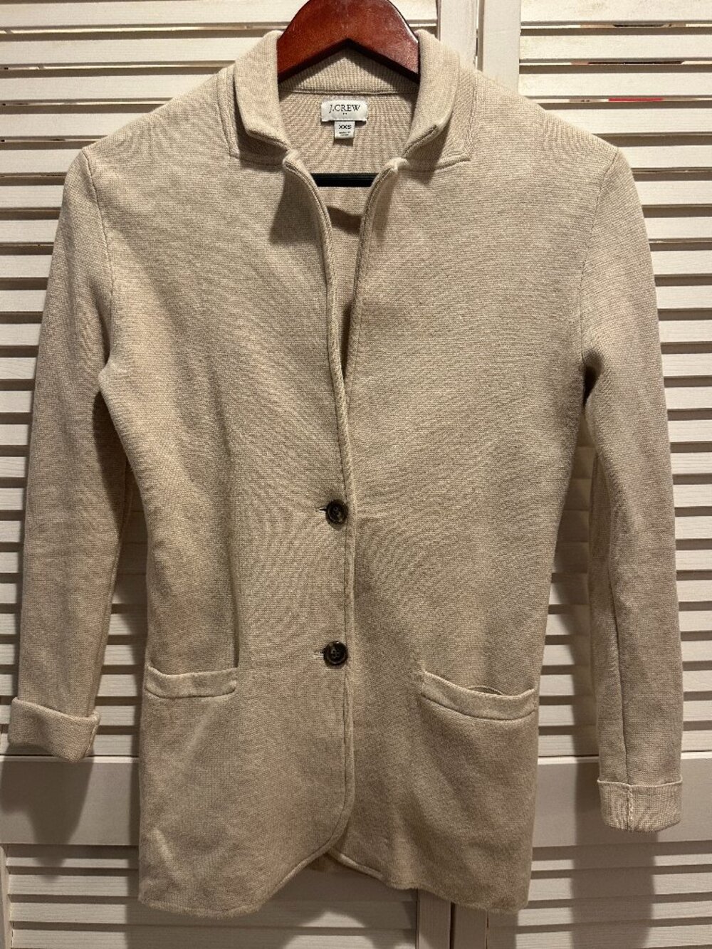 J.Crew Sweater Blazer XXS Oatmeal Beige Cotton Knit Cardigan Jacket G9309